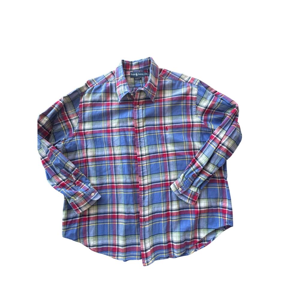 Ralph Lauren Polo 90s Pony logo Flannel plaid button down shirt 3XB Collared